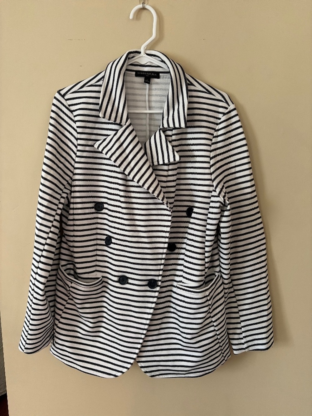 Banana Republic Black and White Striped Double-Breasted Blazer
